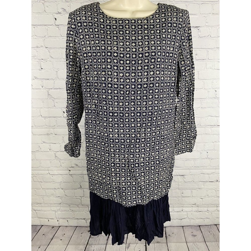 VTG Sharon Anthony Navy Blue White Long Sleeve Layered Shoulder Pad Dress Size 6